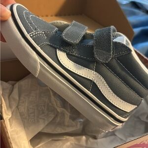 Vans Kids Gray and White Velcro Sneakers
